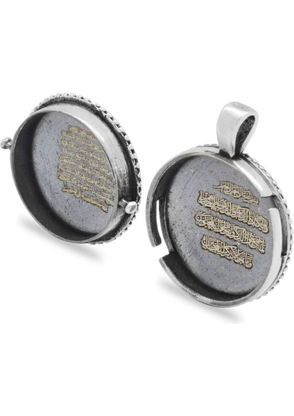 Üç Hilal Temalı Açılır Kapaklı Içinde Ayetel Kürsi Yazılı 925 Ayar Gümüş Dua Kolye indirimleri