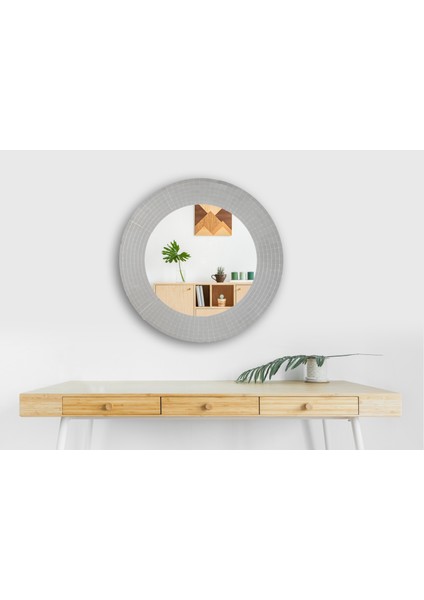 Yuvarlak Dekoratif Ayna Banyo Aynası Duvar Aynası Mozaik Ayna 52 cm - Beyaz fırsatları