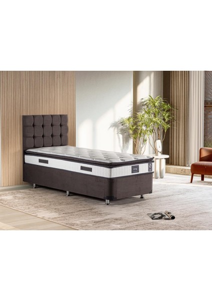 Niron King 90 x 190 cm Tek Kişilik Yatak Seti, Füme Yatak Baza Başlık Takımı