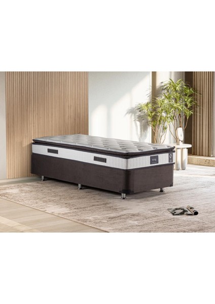 Niron King 90 x 190 cm Tek Kişilik Yatak Seti, Füme Yatak Baza Başlık Takımı