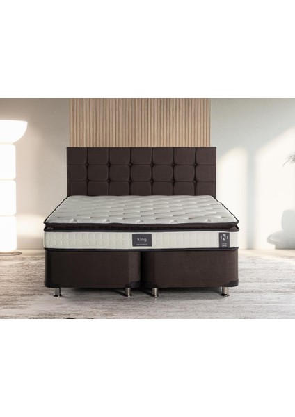 Niron King Yatak Seti 160 x 200 cm Çift Kişilik Yatak Baza Başlık Takımı Füme fiyatları