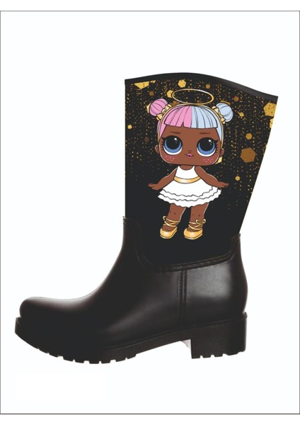 Lol Bebek Angel Baskılı Tekli Siyah Su Geçirmeyen Kız Çocuk Yağmur Çizmesi