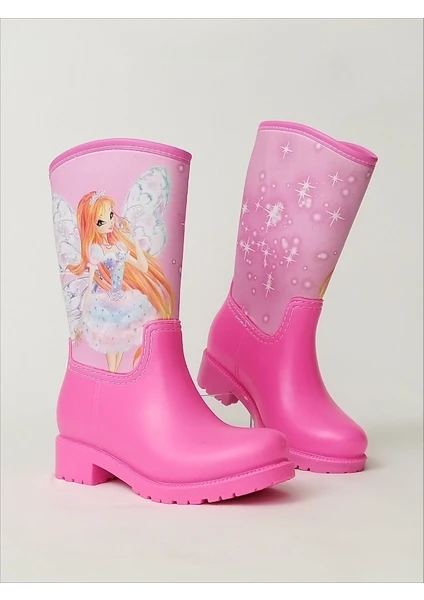 Sea & Blue Shoes Bloom Winx Baskılı Pembe Su Geçirmeyen Kız Çocuk Yağmur Çizmesi