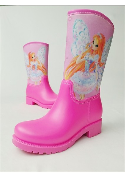 Sea & Blue Shoes Bloom Winx Baskılı Pembe Su Geçirmeyen Kız Çocuk Yağmur Çizmesi