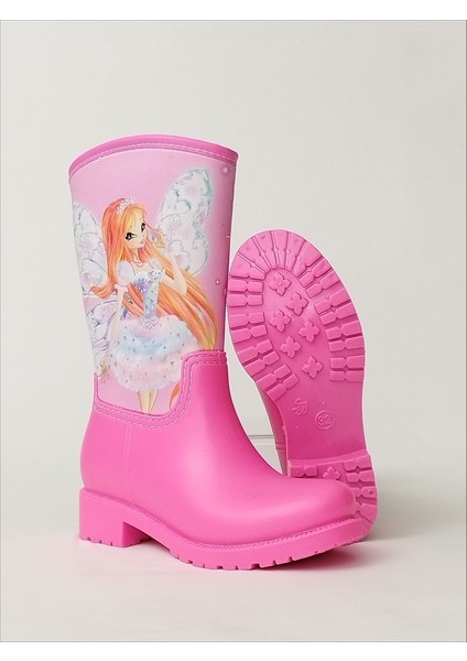 Sea & Blue Shoes Bloom Winx Baskılı Pembe Su Geçirmeyen Kız Çocuk Yağmur Çizmesi