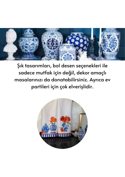 Mackenzie Model Damalı Mavi Çini Desen 2 Adet Mutfak Havlusu Luxury Dekor Kurulama Bezi