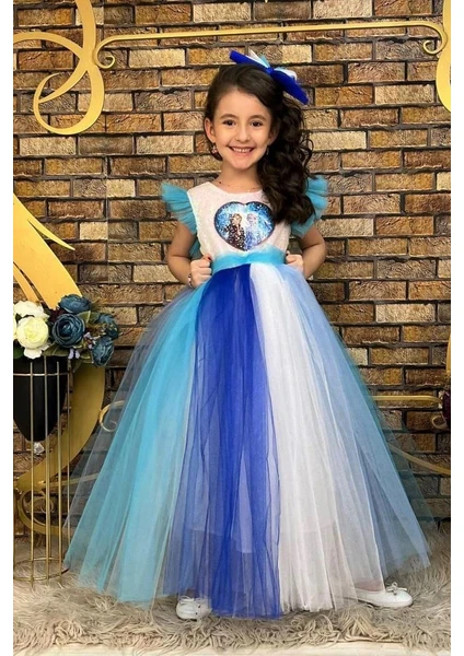 Abiye Kids Elsa Pullu Tam Boy Çocuk Abiye Kostüm 5/8 Yaş Arası ABY635