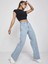 Buz Mavi Likralı Bol Paça Flare Jeans Salaş Kot Pantolon 1