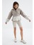 Koyu Bej Etek Ucu Büzgülü Yarım Fermuarlı Oversize Kadın Polar Sweatshirt - 97238 2