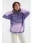 Açık Eflatun Etek Ucu Büzgülü Yarım Fermuarlı Oversize Kadın Polar Sweatshirt - 97238 3