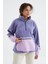Açık Eflatun Etek Ucu Büzgülü Yarım Fermuarlı Oversize Kadın Polar Sweatshirt - 97238 5