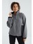 Gri Melanj Yarım Fermuar Etek Ucu Büzgülü Dik Yaka Oversize Kadın Polar Sweatshirt - 97236 1