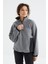 Gri Melanj Yarım Fermuar Etek Ucu Büzgülü Dik Yaka Oversize Kadın Polar Sweatshirt - 97236 5