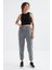 Gri Melanj Yüksek Bel Basic Bağcıklı Jogger Polar Kadın Eşofman Alt - 94622 1
