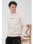 Erkek Bej Regular Fit Yarım Balıkçı Yaka Baskılı Içi Yumuşak Tüylü Sweatshirt RF0302 1