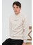 Erkek Bej Regular Fit Yarım Balıkçı Yaka Baskılı Içi Yumuşak Tüylü Sweatshirt RF0302 3