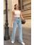 Kadın Anya Mavi Yüksek Bel Bol Paça Denim Kot Pantolon 1