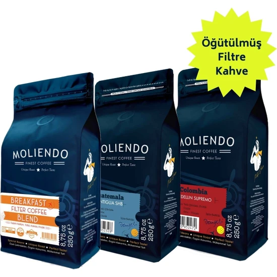 Moliendo Finest Coffee Moliendo Popüler Filtre Kahve Avantaj Paketi 3 x 250 gr ( Öğütülmüş Filtre Kahve )