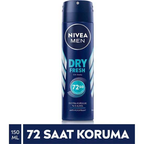 NIVEA Men Erkek Sprey Deodorant Dry Fresh 150ml; Ter ve Ter Kokusuna Karşı 48 Saat Çift Etkili Anti-perspirant