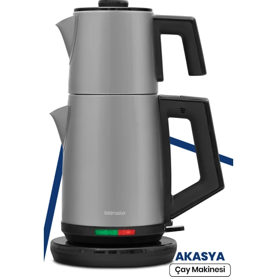 Akasya Silver XL 2200 Watt Patentli Damlatmayan Tasarımı Çelik Çay Makinesi ve Su Isıtıcısı