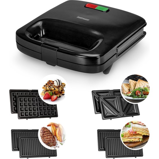Goldmaster Trimax 1000 W Çıkarılabilir Tost Makinesi Granit Plaka ile Tost, Izgara, Waffle, Sandviç