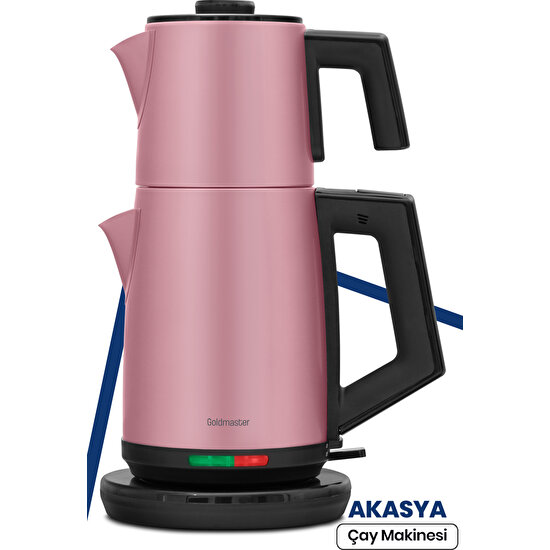 Akasya Sedef Pembe XL 2200 Watt Patentli Damlatmayan Tasarımı Çelik Çay Makinesi ve Su Isıtıcısı