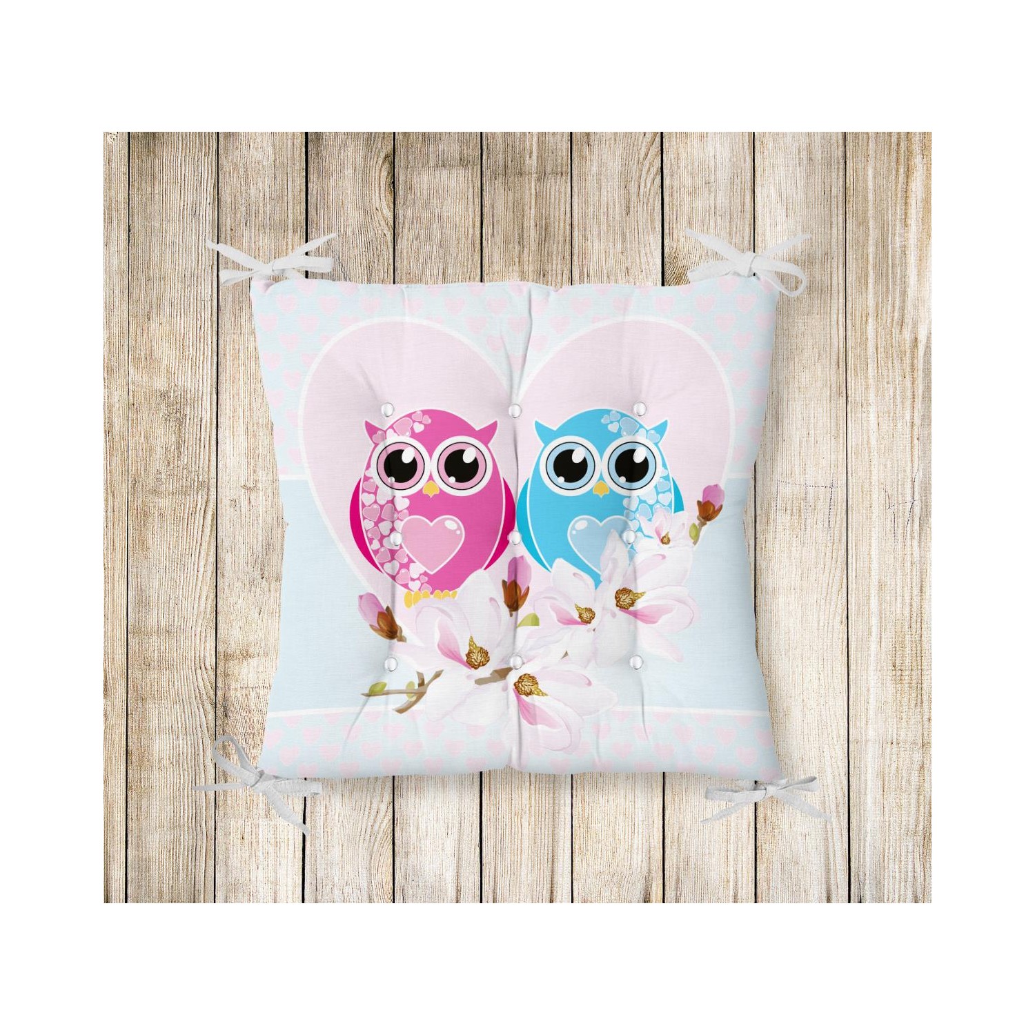 RealHomes Baykuş Resimli Pofidik Kare Sandalye Minderi Fiyatı