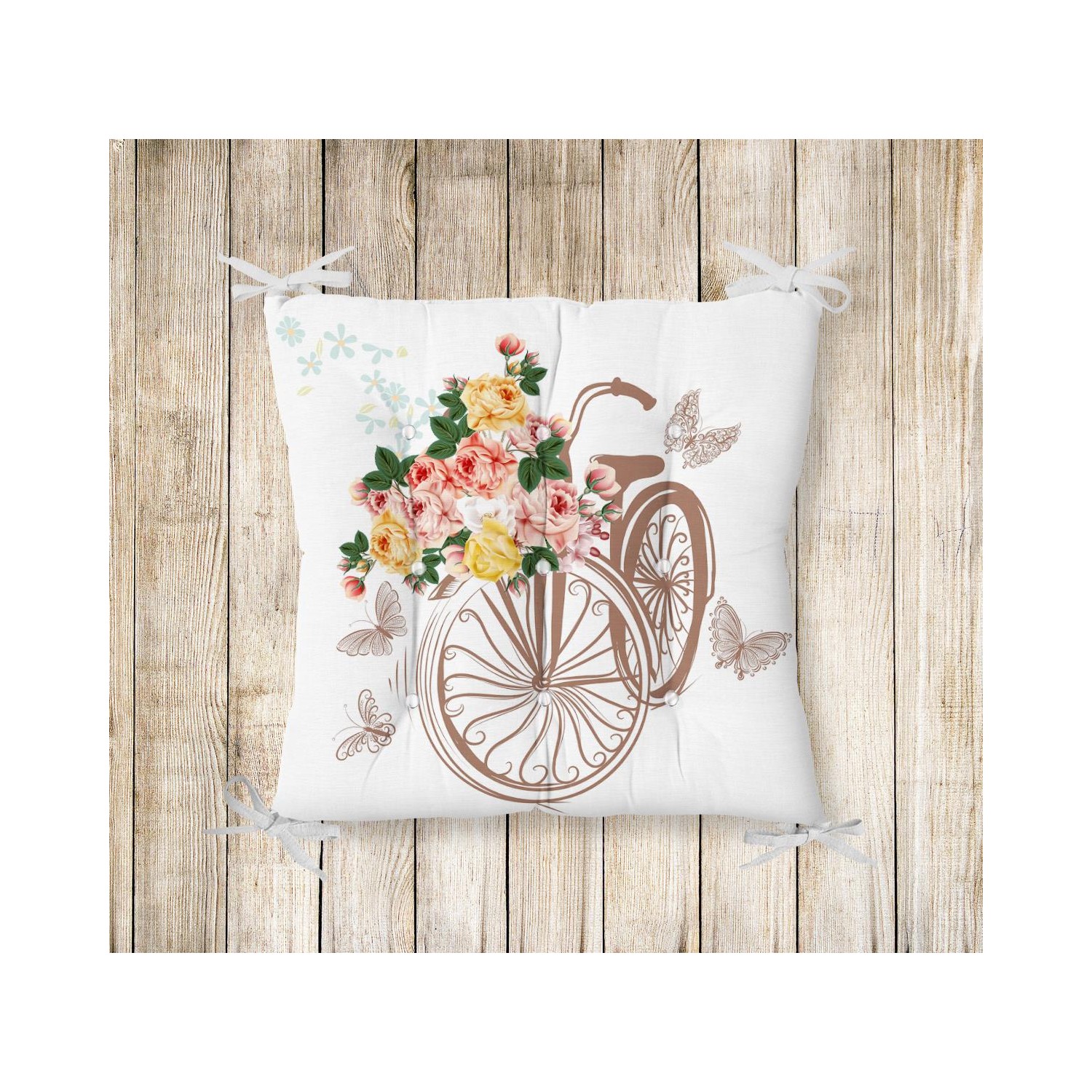 RealHomes Bisiklet Desenli Pofidik Kare Sandalye Minderi RealHomes Bisiklet Desenli Pofidik Kare Sandalye Minderi