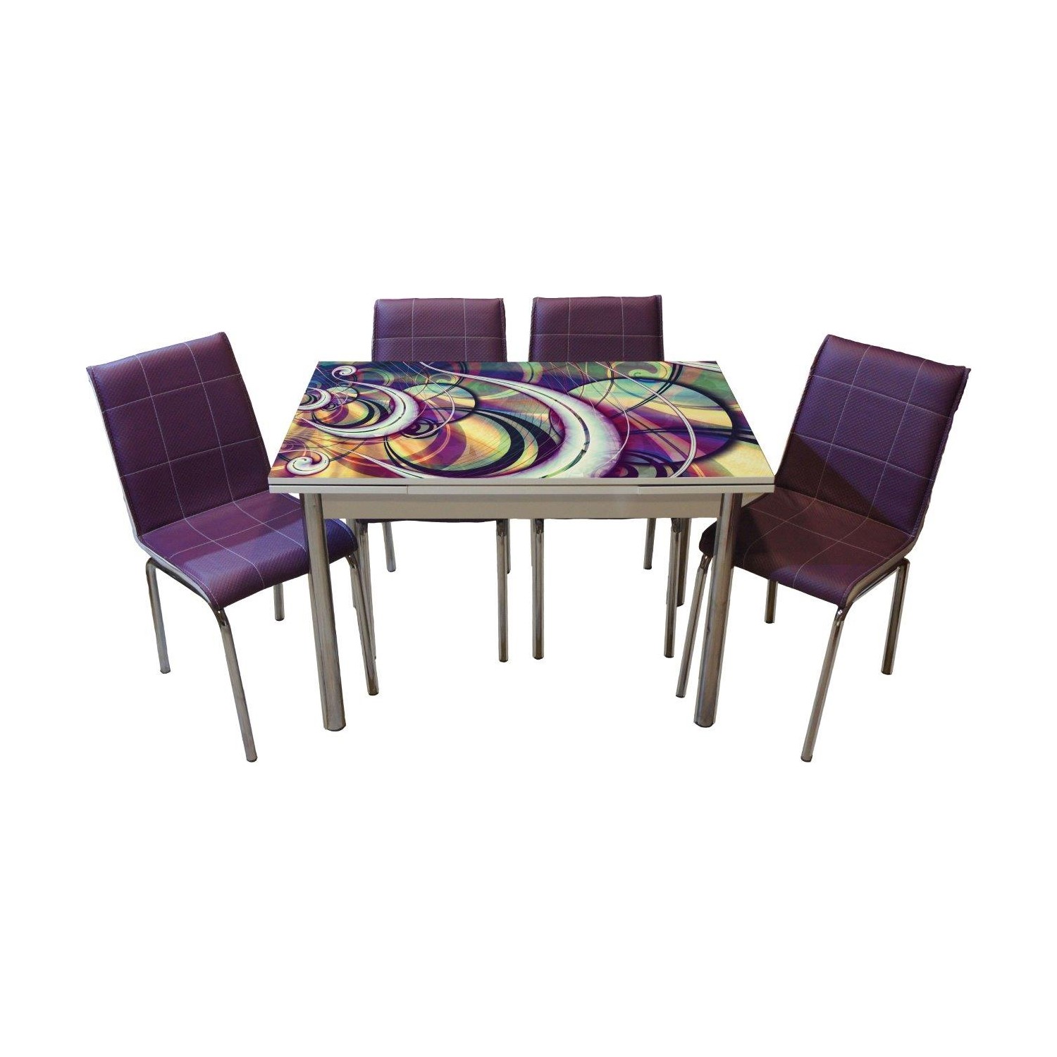 Mavi Mobilya Mutfak Cam Masa Takımı Yandan Açılır 69R6 (6