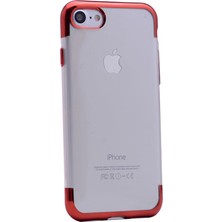 Kvy Apple iPhone 7 PlusKılıf Renkli Kenarlı Silikon Kırmızı+Cam