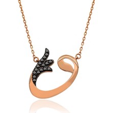 İndigo Takı Siyah Zirkon Taşlı Lale Vav Gümüş Kolye