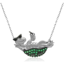 İndigo Takı Miskin Kaplumbağa Beyaz Gümüş Kolye