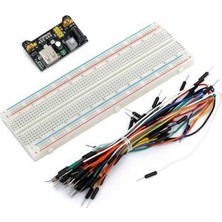 Güvenrob DELİKLİ BREADBOARD 830  + 65'Lİ JUMPER KABLO SETİ + POWER MODÜLÜ