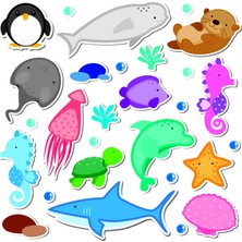Sticker Master Deniz Hayvanları Çocuk Odası Sticker Oto Motor Pc Etiket