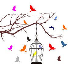 Sticker Master Ağaç Ve Kuşlar Duvar Sticker Oto Motor Pc Etiket