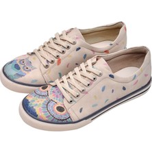 Kadın Vegan Deri Bej Sneakers - I Never Sleep Tasarım