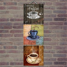 Cakasepetim Ahşap Tablo Buharlı Kahve Ficanları Baskılı 14X14 Cm 3 Parça
