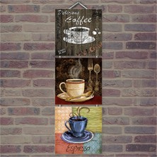 Cakasepetim Ahşap Tablo Buharlı Kahve Ficanları Baskılı 14X14 Cm 3 Parça