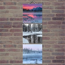 Cakasepetim Ahşap Tablo Kar Ve Göl Baskılı 14X14 Cm 3 Parça