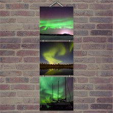 Cakasepetim Ahşap Tablo Yeşil Gökyüzü Baskılı 14X14 Cm 3 Parça