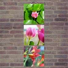Cakasepetim Ahşap Tablo Pembe Çiçekler Baskılı 14X14 Cm 3 Parça