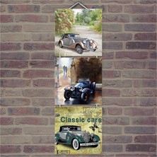 Cakasepetim Ahşap Tablo Şık Tasarımlı Klasik Otomobiller Baskılı 14X14 Cm