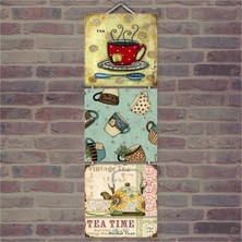 Cakasepetim Ahşap Tablo Çay Saati Fincanlar Baskılı 14X14 Cm 3 Parça