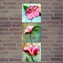 Cakasepetim Ahşap Tablo Küflü Zemin Üstünde Çiçekler Baskılı 14X14 Cm 3 Parça