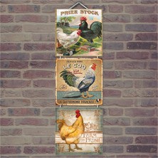 Cakasepetim Ahşap Tablo Afişteki Horozlar Baskılı 14X14 Cm 3 Parça