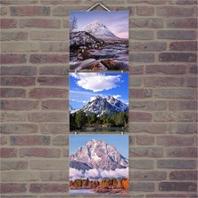 Cakasepetim Ahşap Tablo Karlı Dağlar Fotoğrafı Baskılı 14X14 Cm 3 Parça