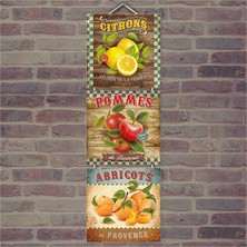 Cakasepetim Ahşap Tablo Afişteki Meyvalar Baskılı 14X14 Cm 3 Parça