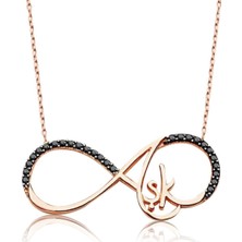 Takıhan 925 Ayar Gümüş Siyah Zirkon Taşlı Sonsuzluk Aşk Yazılı Kolye Th753