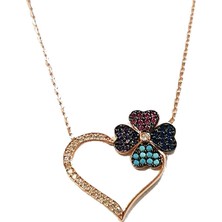 Takıhan 925 Ayar Gümüş Zirkon Taşlı Yoncalı Kalp Kolye Th1402