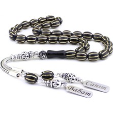 Takıhan Gümüş İsim Yazılı Sarı Pirinç İşlemeli Oltu Tesbih Th892